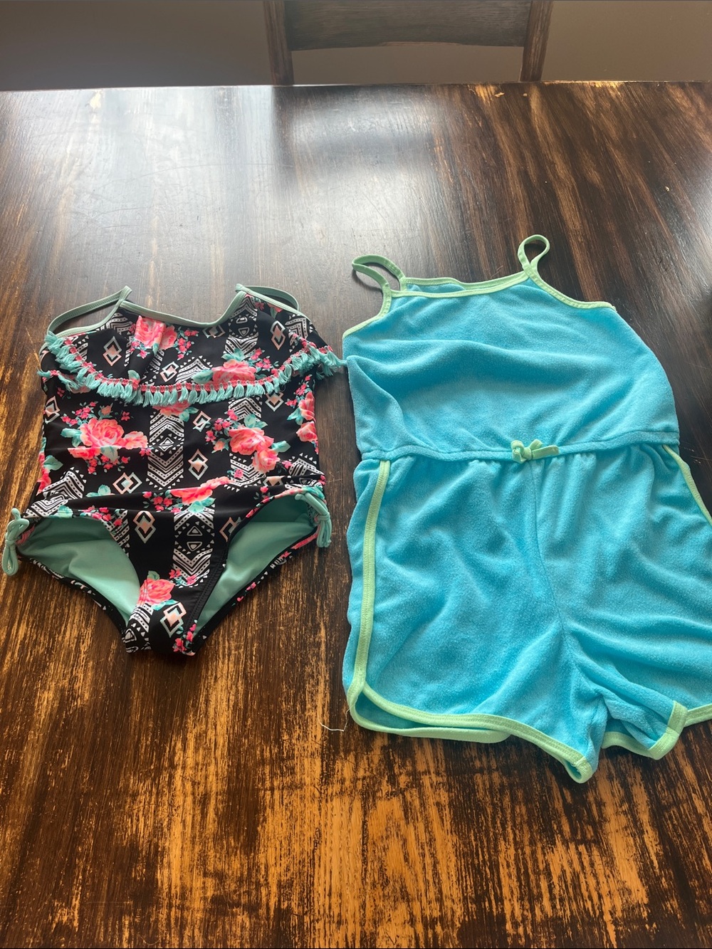 wonder nation Black Floral Swim Set with Aqua Romper